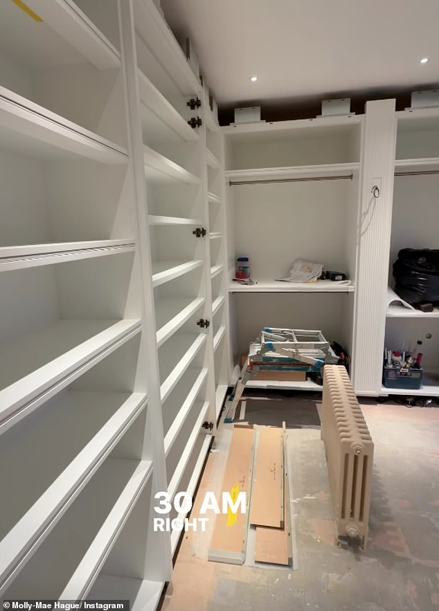 انتقل لاهاي إلى Instagram صباح يوم الجمعة، وأعطى متابعي Instagram لمحة عن مساحة خزانة الملابس الكبيرة، والتي لا تزال في المراحل الأولى من التجديد