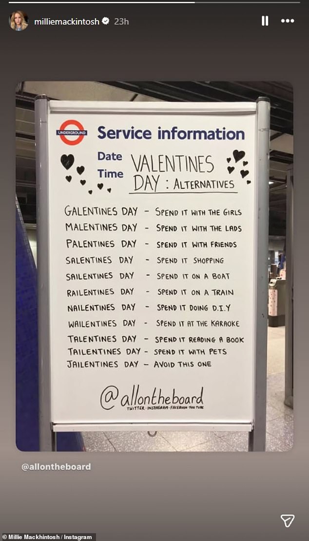 شاركت ميلي ماكينتوش لمحة عن “بدائل عيد الحب” بعد انفصالها عن زوجها هوغو تايلور